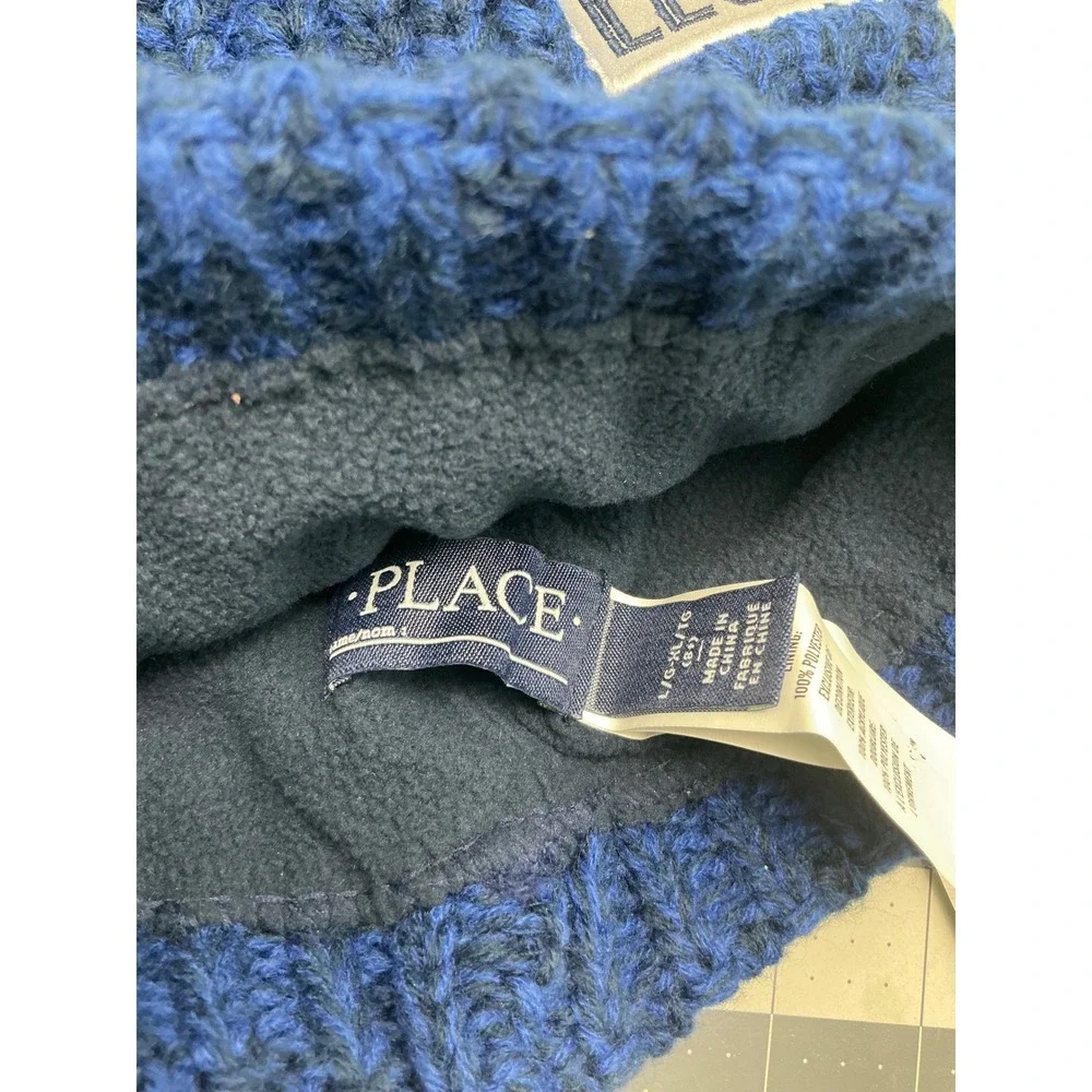 Childrens Place Gamer Beanie Boys L/XL Blue Excellent Pom Pom Fleece Lined Hat